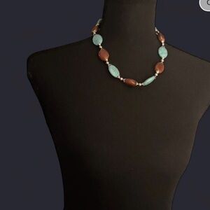 Premier Designs Turquoise and Brown Bead Necklace